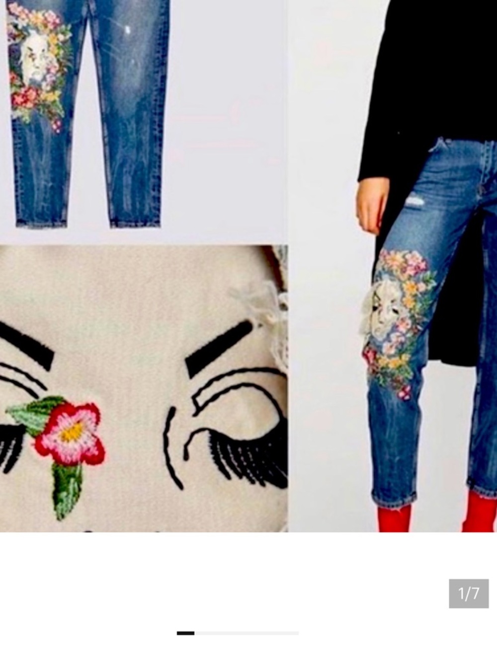 Zara  RARE Premium Denim Moonflowers Embroidered Jeans Size 10